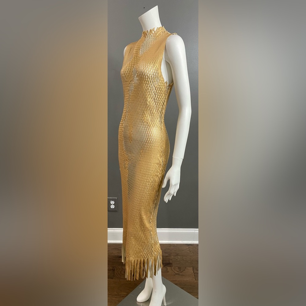 Kimcine Curve Gold Sleeveless Faux leather open lattice dress/cover up Size L